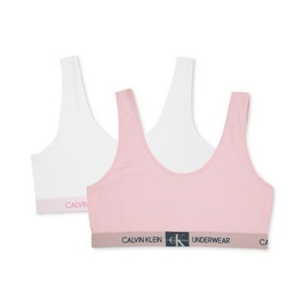 Calvin Klein Big Girls 2-Pack Monogrammed Bralettes - Pink‎ Size S